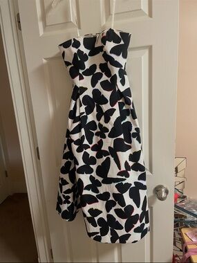 kate spade Strapless White Dress with Black Butterfly Print